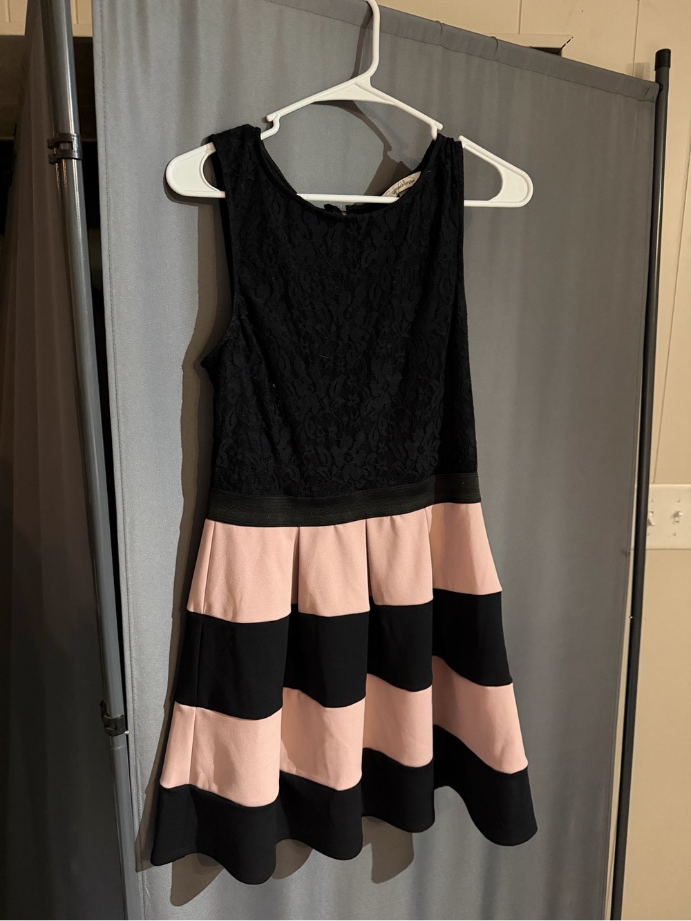 Black and Blush Stripe Fit & Flare Dress